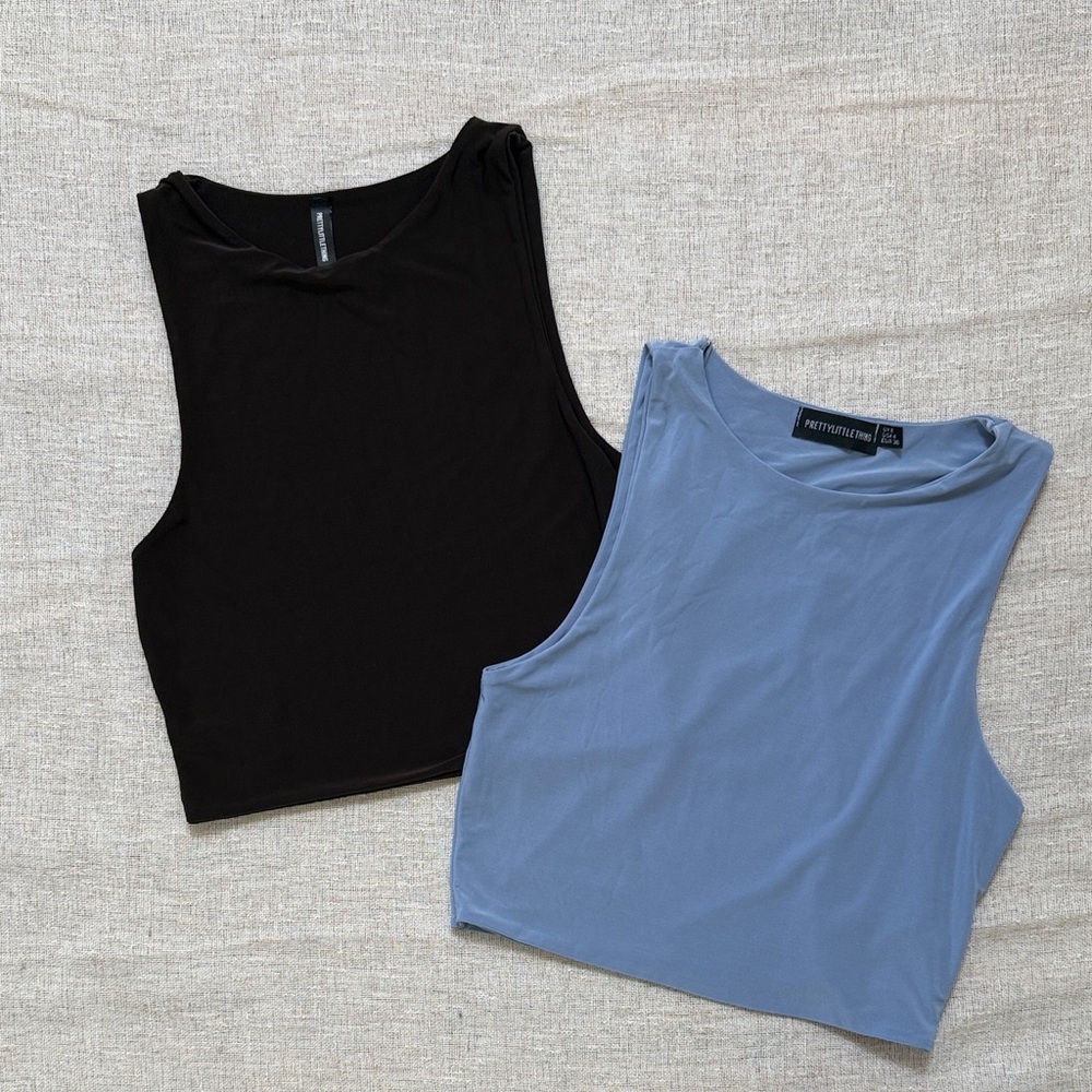 PrettyLittleThing Brown and Blue Crop Tops